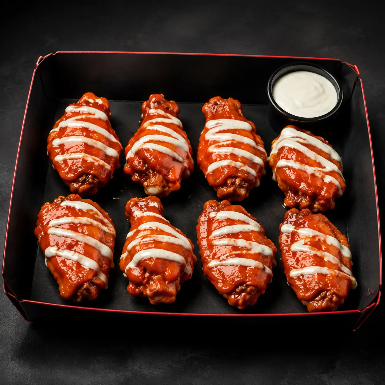 Buffalo Ranch bone-in wings with ranch drizzle
