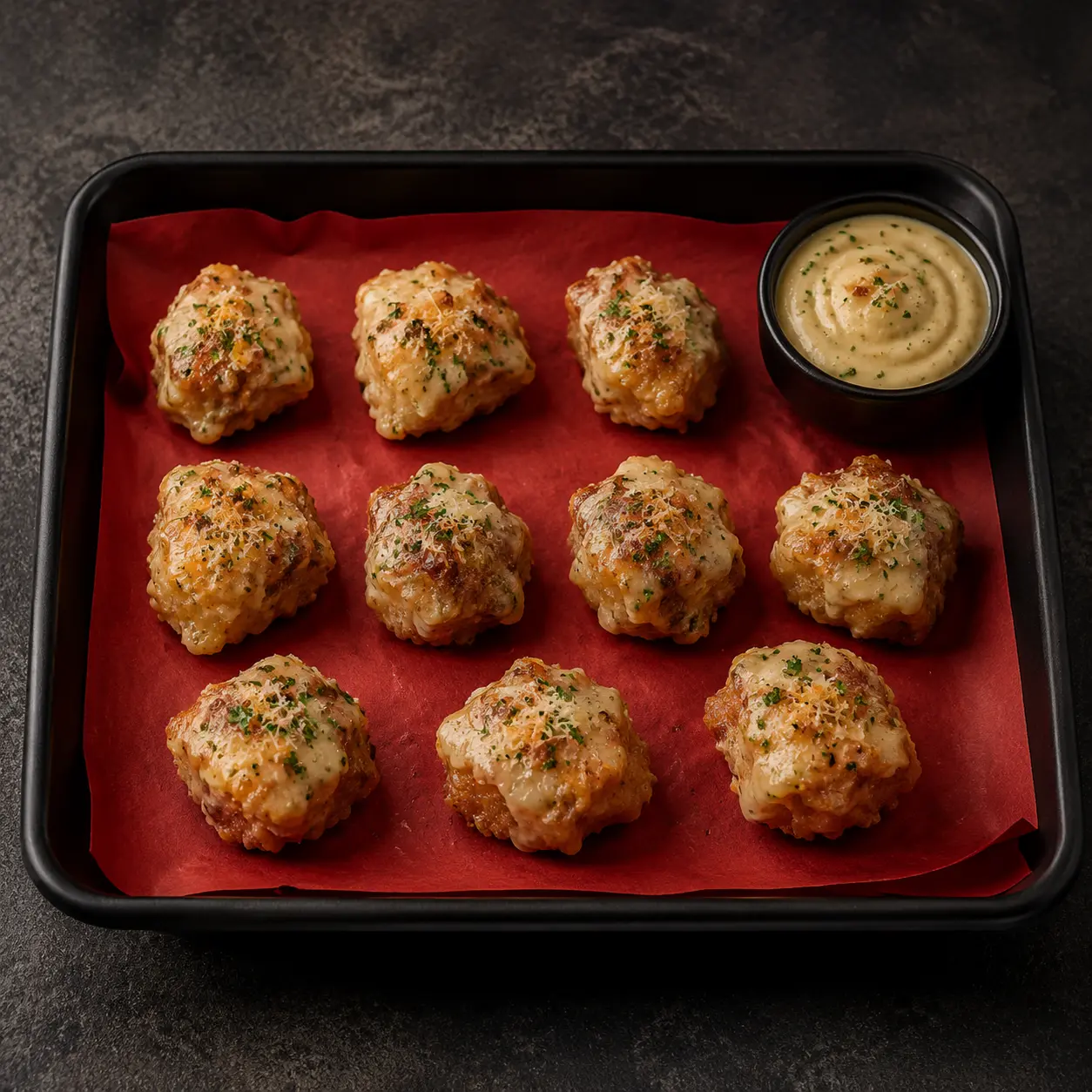 Garlic Parmesan boneless wings with grated parmesan and herbs