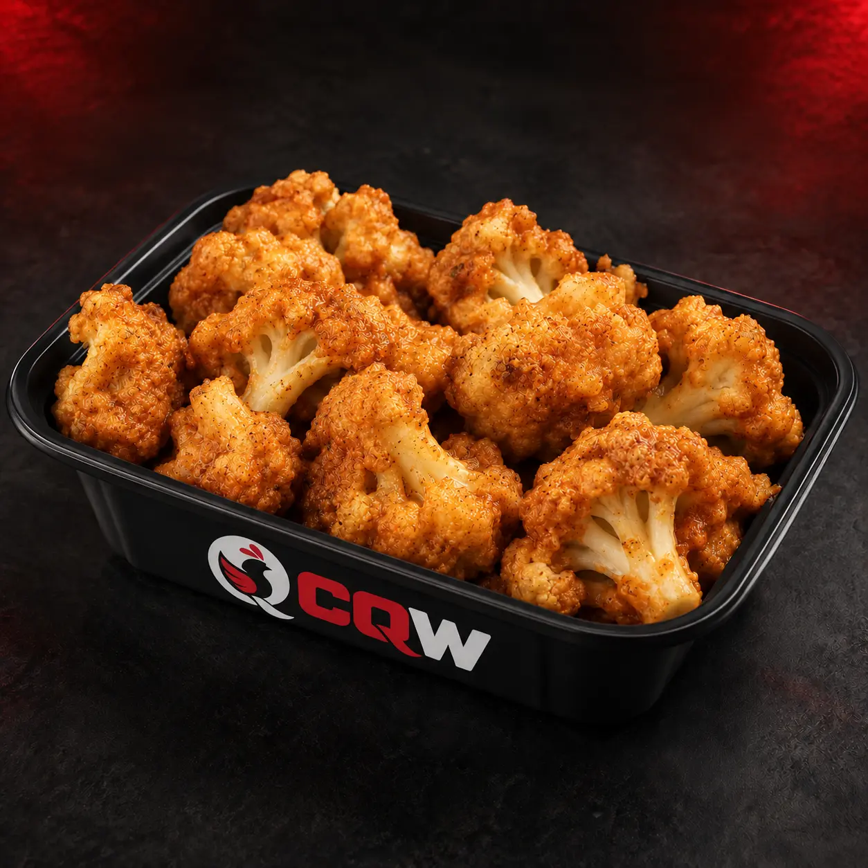 Plain crispy Cauli-Wings in a CQW container