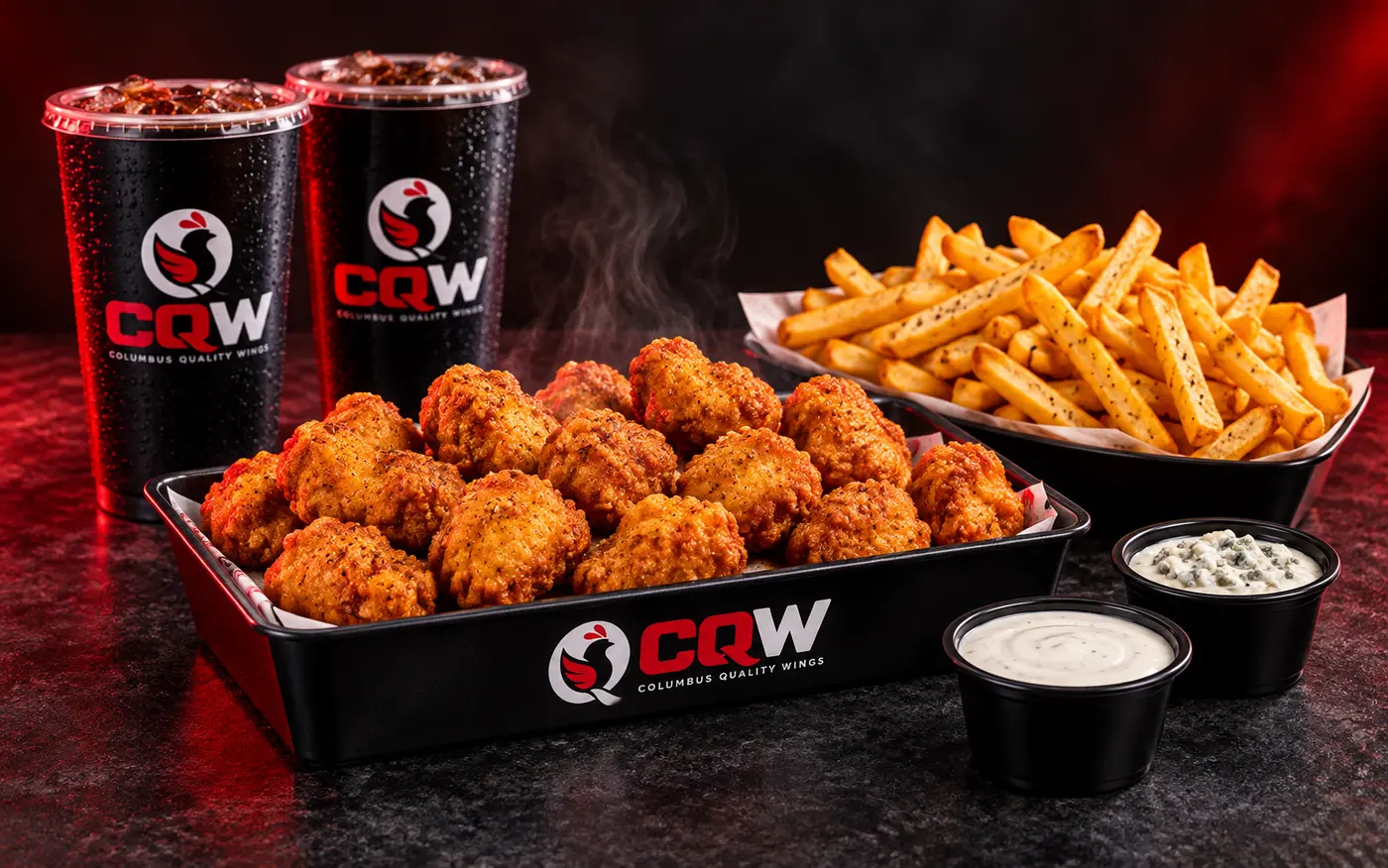 20-piece boneless fan pack with fries and dips