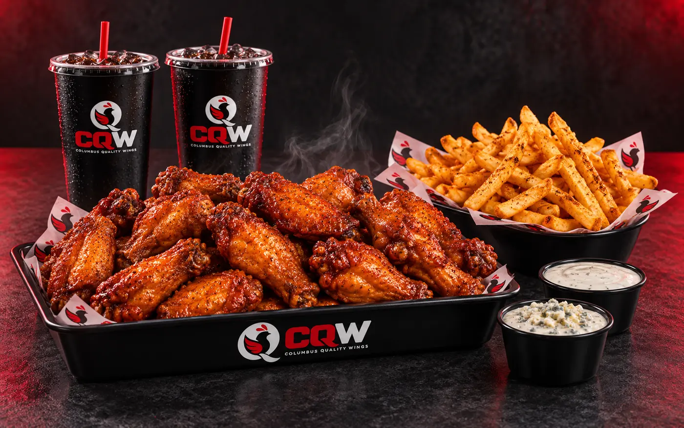 20-piece traditional fan pack with fries and dips